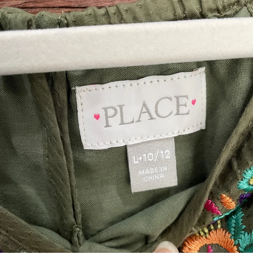 The Children's Place Olive Halter Dress Bright Floral Embroidery, Size 10/12.